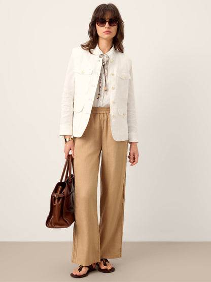 100% Linen Hemstitch Wide Leg Trousers LEONTINE