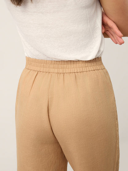 100% Linen Hemstitch Wide Leg Trousers LEONTINE
