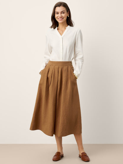 100% Linen Pleated Side Button Skirt LILITH