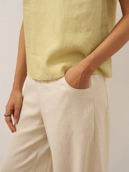100% Linen Broad Elastic Waistband Pants TALIA