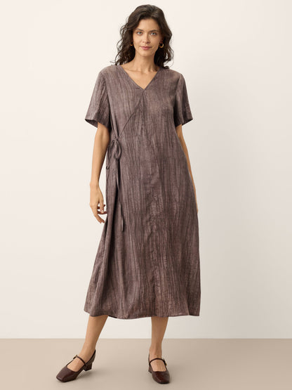 Lyocell Textured V Neck Tie Waist Maxi Dress SUSANNA