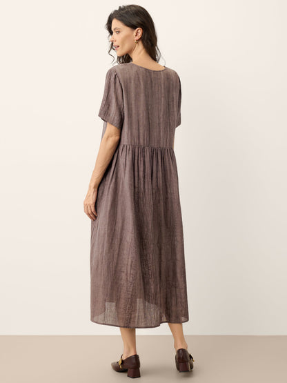 Lyocell Textured V Neck Tie Waist Maxi Dress SUSANNA