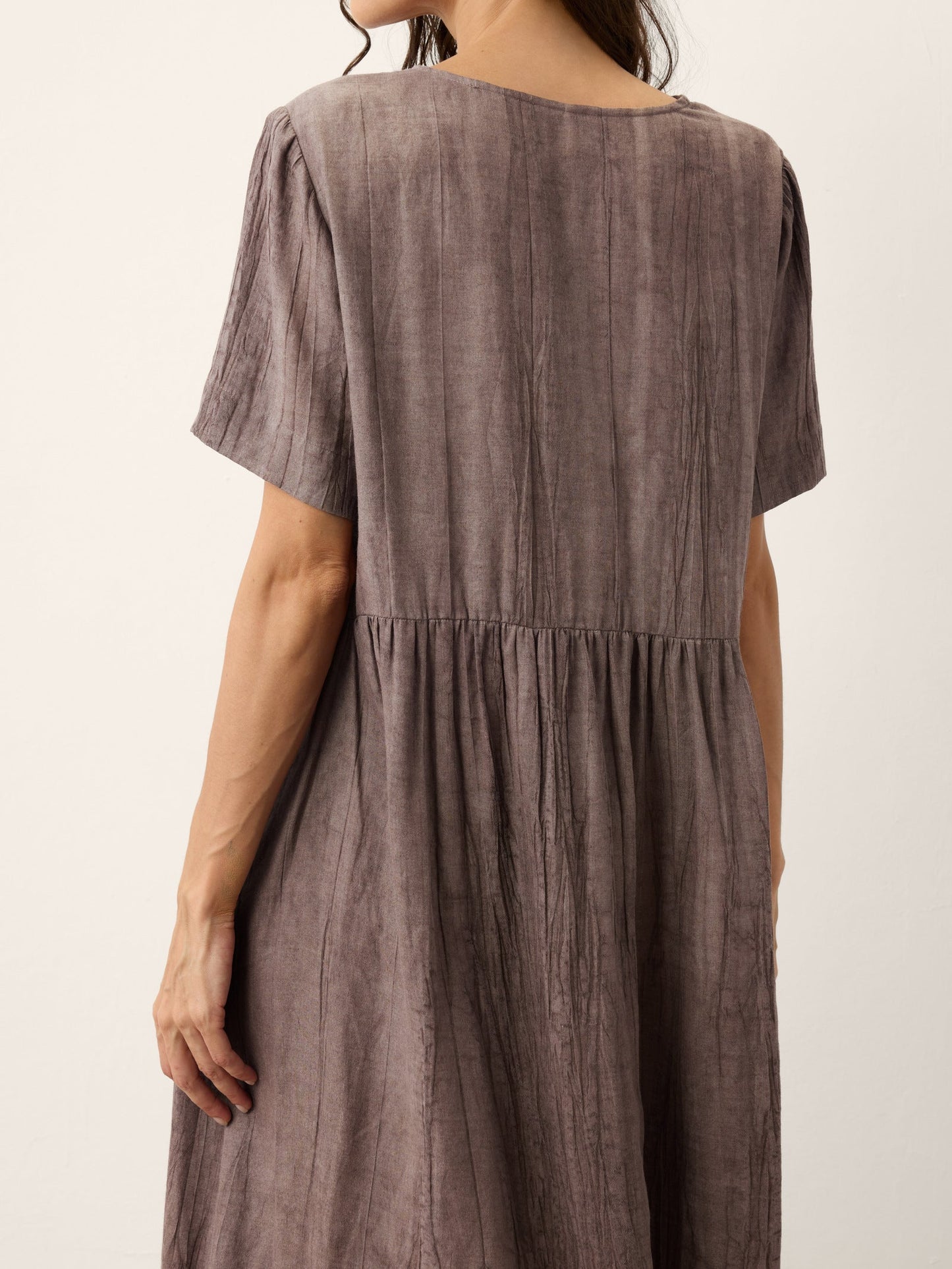 Lyocell Textured V Neck Tie Waist Maxi Dress SUSANNA